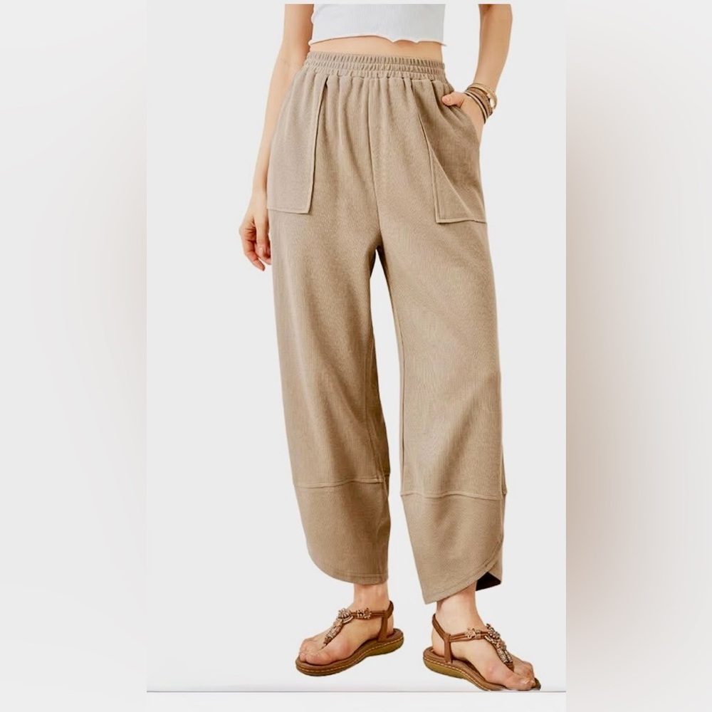 Womens Baggy Wide Leg Pants Casual Elastic Waisted Palazzo with Pockets in Large